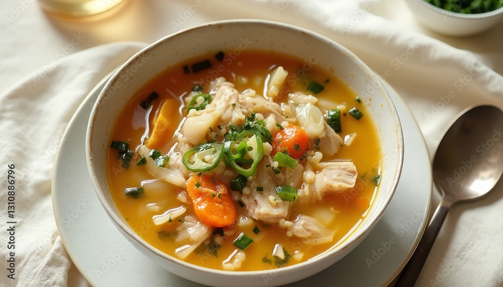 Warm and Comforting Chicken Noodle Soup with Fresh Vegetables and Herbs Warm and Comforting Chicken Noodle Soup with Fresh Vegetables and Herbs