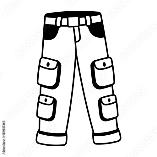 Cargo pants with many pockets, doodle style icon 