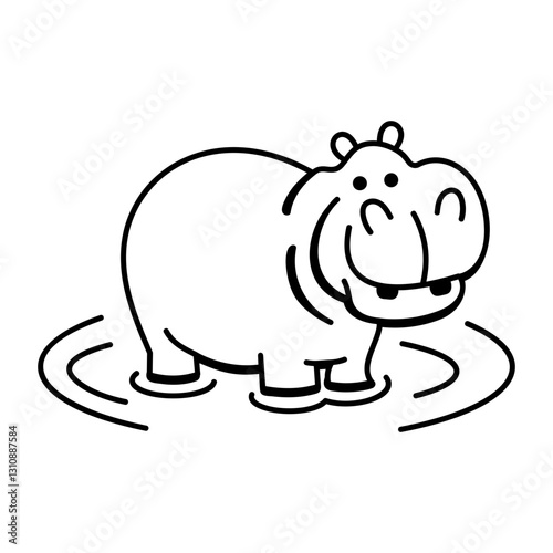 Smiling hippopotamus icon in doodle style Hippopotamus, animal, wildlife, zoo, specie, creature, safari, doodle, sketchy, drawing, vector, icon