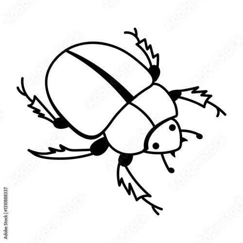 Crawling dung beetle icon in hand drawn style 