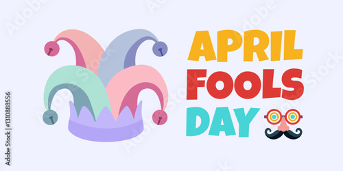 April fools day with colorful jester hat, funny glasses, and mustache illustration vector background design for april fools day event.