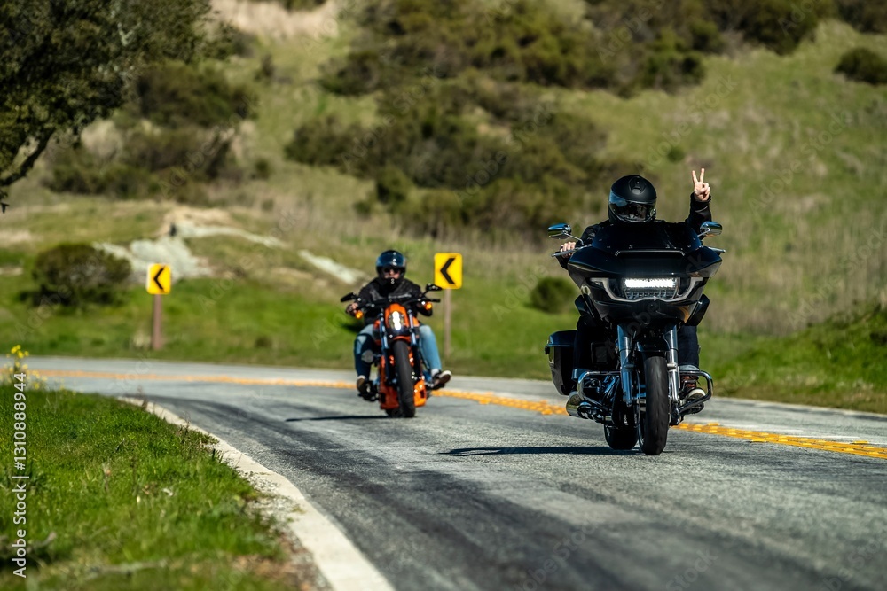 Obraz premium Motorcyclists on a scenic road