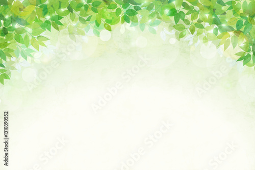  新緑・葉っぱの水彩画風イラスト背景