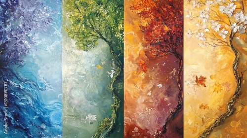abstract illustration of a tree in four seasons