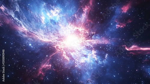 A star explosion creates a supernova with bright light in space