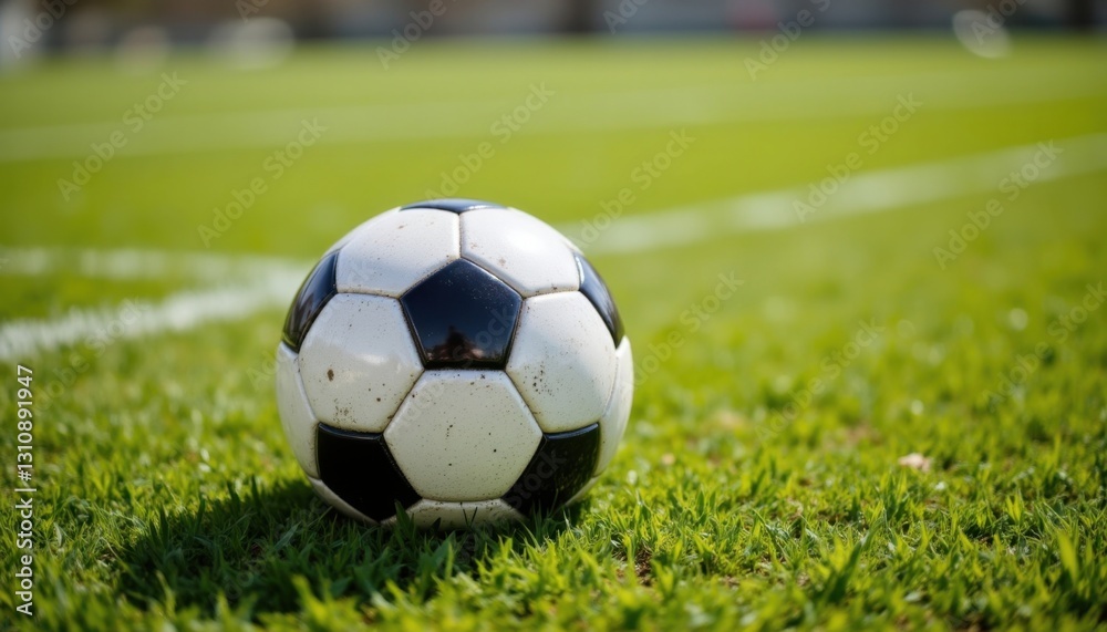 Soccer ball rolling on grass field outdoor sports event athletic ground close-up view game concept Soccer ball rolling on grass field outdoor sports event athletic ground close-up view game concept