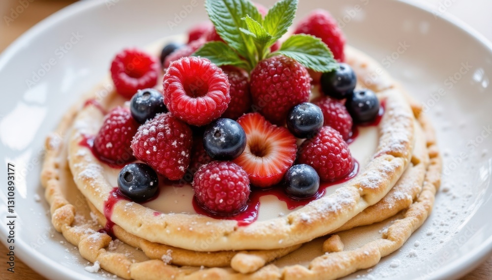 Delicious pancakes with berries and mint breakfast table food photography cozy kitchen aesthetic view culinary delight Delicious pancakes with berries and mint breakfast table food photography cozy kitchen aesthetic view culinary delight