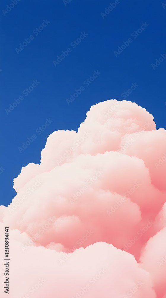 Pink puffy cloud formation against a vibrant blue sky background Pink puffy cloud formation against a vibrant blue sky background