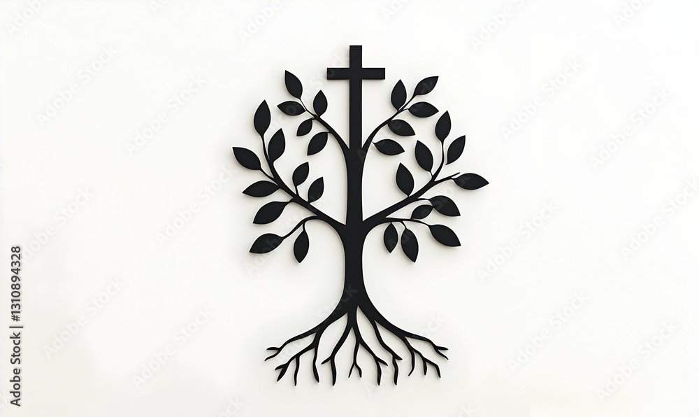Elegant Black Tree with Cross Symbol for Spiritual and Religious Art Elegant Black Tree with Cross Symbol for Spiritual and Religious Art