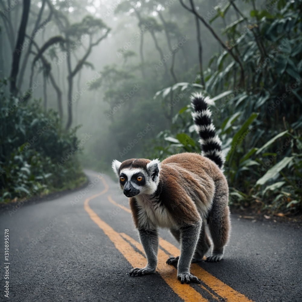 Obraz premium lemur on the tree ring lemur