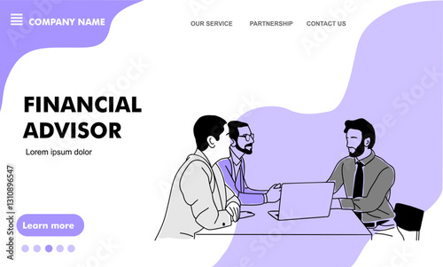 Financial advisor landing page. Website template of finance agent, money consultant. Accounting consultancy, online accountant expert service for tax law literacy. Flat graphic vector illustration