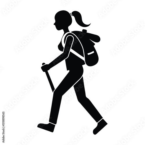 walking woman with backpack icon of silhouette vector illustration
