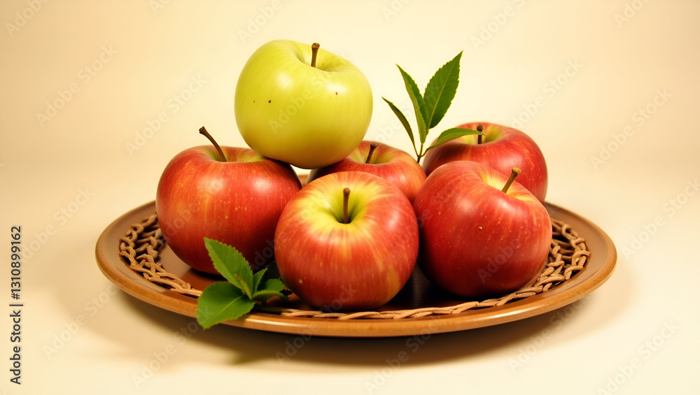 A Still Life Composition Featuring a Circular, Earthy-Toned Plate with Fresh Apples – Rustic and Natural Aesthetic A Still Life Composition Featuring a Circular, Earthy-Toned Plate with Fresh Apples – Rustic and Natural Aesthetic