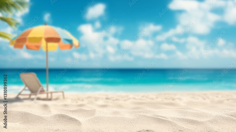 A beach umbrella casting a shadow over a chair and the calm ocean waves nearby. AI Generated Images A beach umbrella casting a shadow over a chair and the calm ocean waves nearby. AI Generated Images