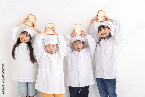 Schilderij op canvas 給食着を着た小学生　