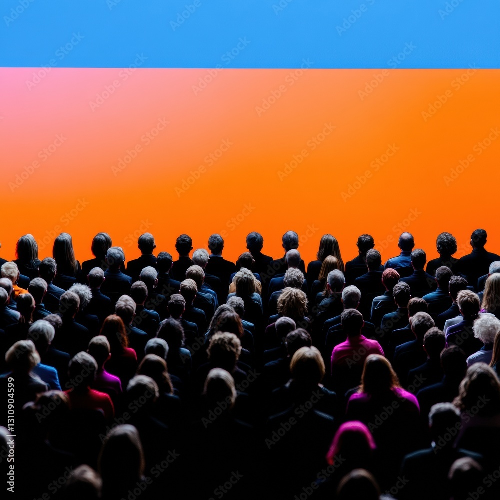 Obraz premium Immersive Digital Conference Hyper-Minimalist Large-Scale Professional Event Visualization Showcasing Collaborative Innovation and Audience Engagement in Tech-Forward Environments