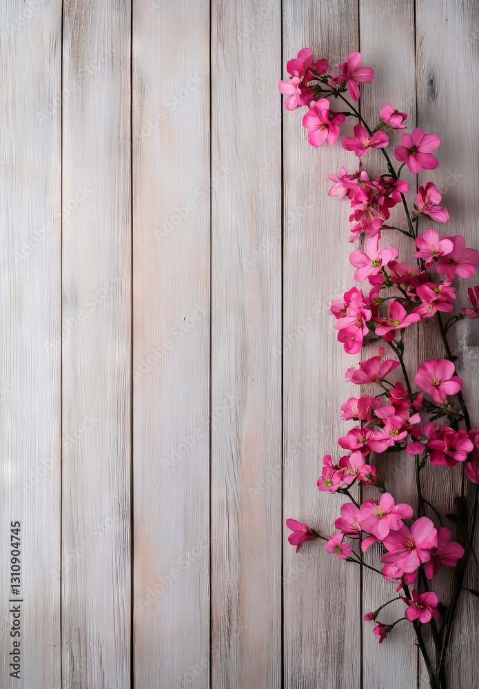 Fototapeta premium A bunch of pink flowers on a wooden surface