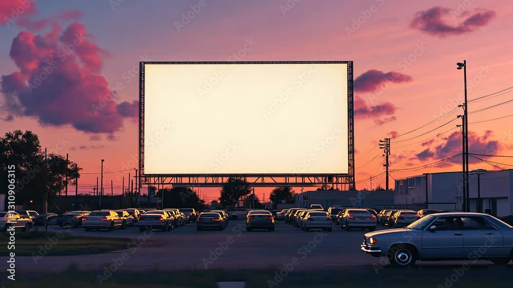 Sunset Drive-In Movie Theater: Blank Screen Awaits