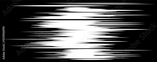 Abstract black and white horizontal brush stroke pattern creating an illusion of movement and speed with dynamic contrast and sleek lines.