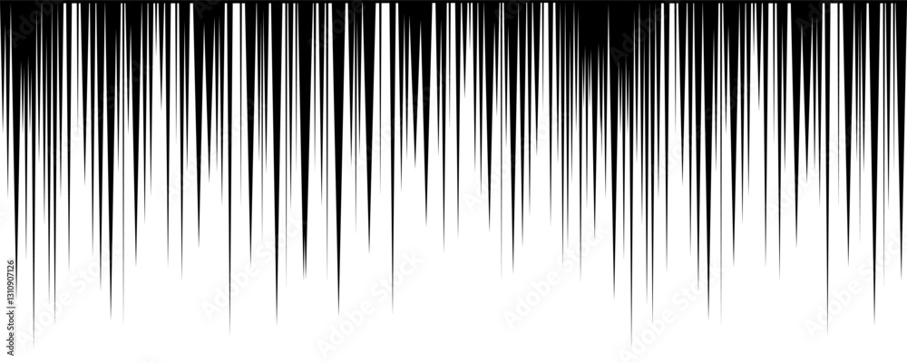 Abstract design featuring a series of vertical black spikes forming a gradient against a white background conveying motion and edgy style. Abstract design featuring a series of vertical black spikes forming a gradient against a white background conveying motion and edgy style.