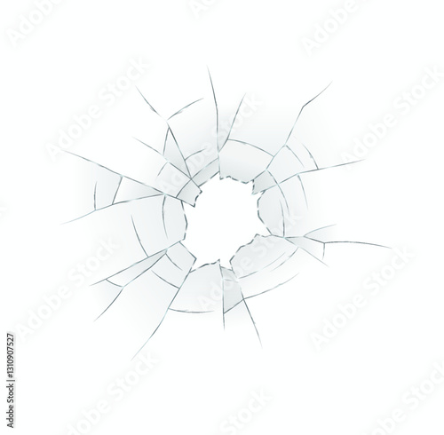 Illustration of a cracked surface with jagged radial fracture lines emanating from the center. The white and gray colors highlight the broken structure and draw attention to the central point.