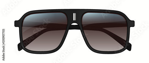 Illustration of sleek black sunglasses featuring dark gradient lenses. Design showcases modern aesthetics with a minimalistic frame ideal for fashion enthusiasts.
