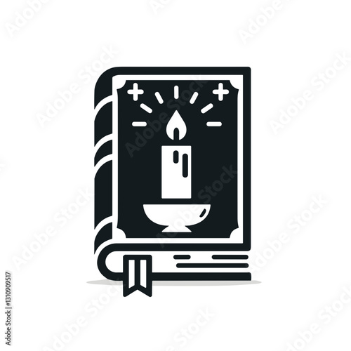 Monochrome book with a glowing candle illustration. 