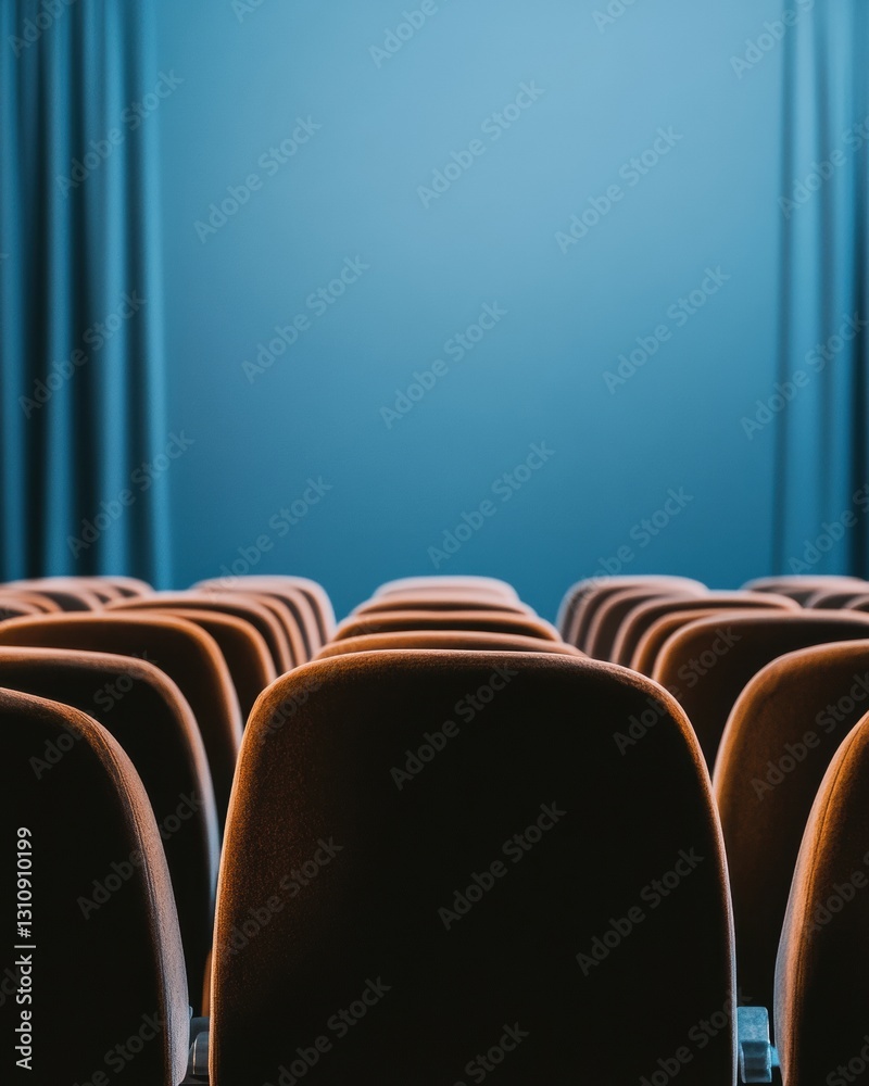 Fototapeta premium Minimalist Theater Experience Empty Cinema Seats in Rich Amber Tones - Contemporary Performance Space Design and Immersive Cultural Storytelling