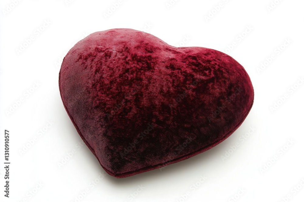 Obraz premium plush 3d heart in rich red velvet texture, isolated on pristine white background with subtle shadows and light reflections creating a luxurious, tactile appearance