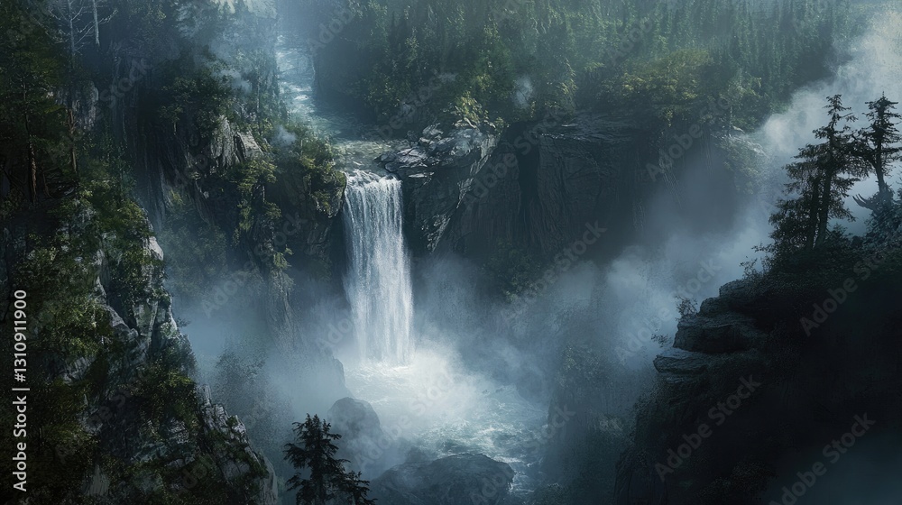 Mystical Waterfall in Enchanting Forest