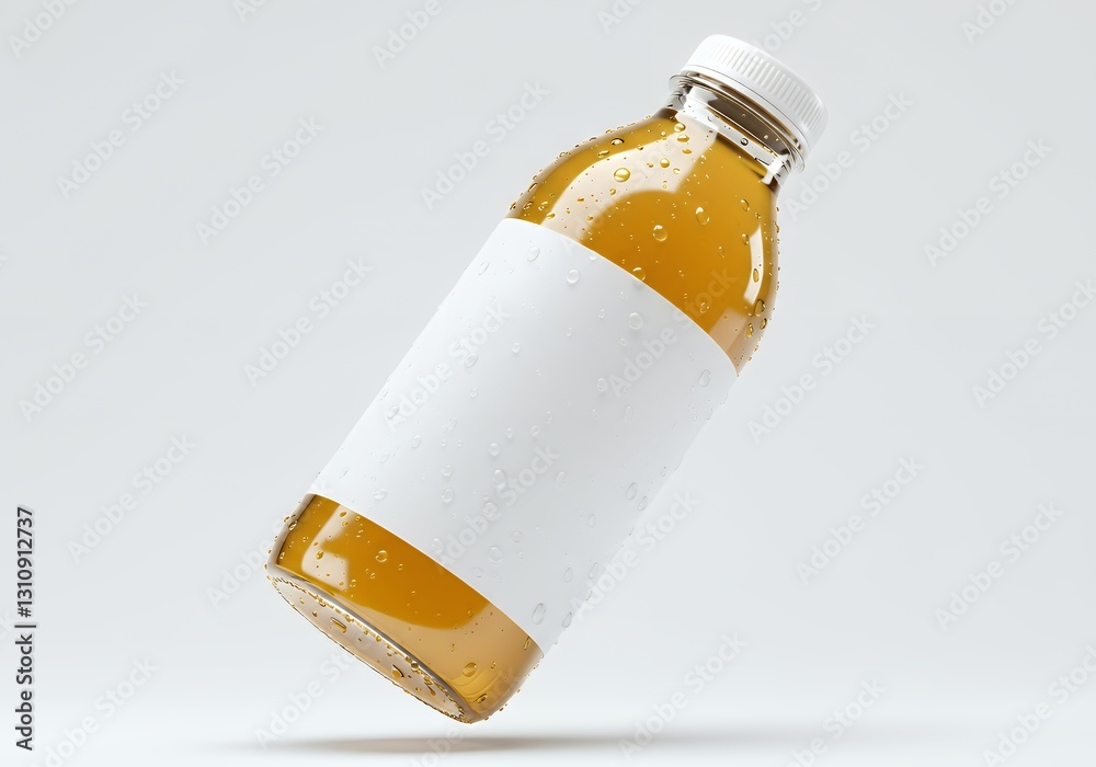 Bottle of Fresh Juice with Blank Label and Condensation Droplets Bottle of Fresh Juice with Blank Label and Condensation Droplets
