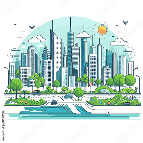 Sustainable green city with skyscrapers and nature