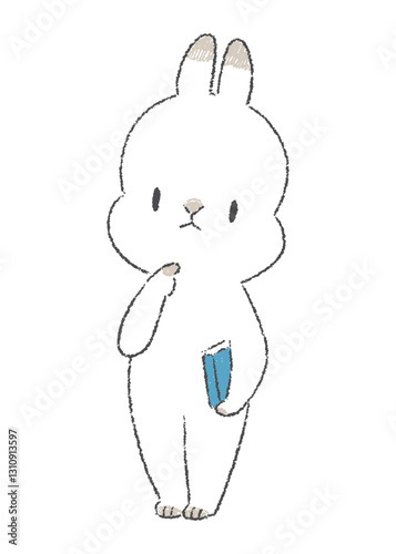 考えているうさぎのキャラクターの手書きイラスト