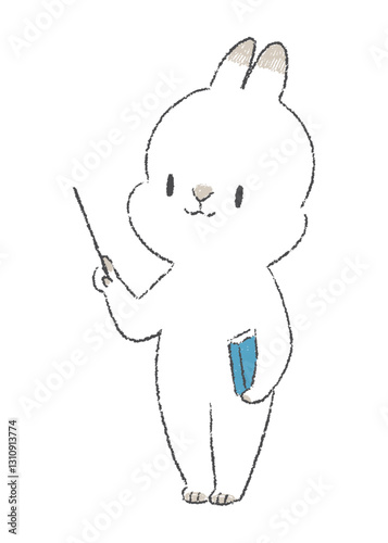 指示棒を持った教えるポーズのうさぎのキャラクターの手書きイラスト