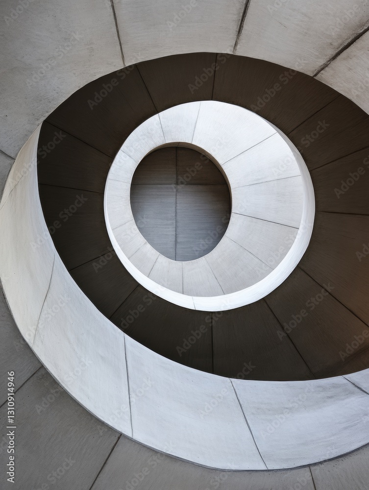 Fototapeta premium Minimalist Architectural Spiral Monochromatic Brutalist Design Exploring Geometric Symmetry in Contemporary Urban Space Visualization