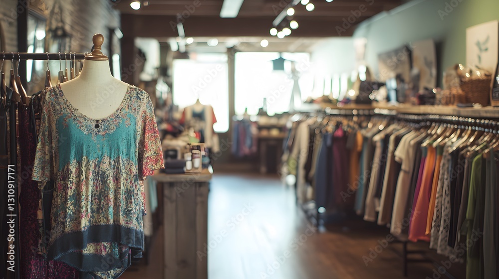 Naklejka premium Bright Boutique Interior Women's Clothing on Display