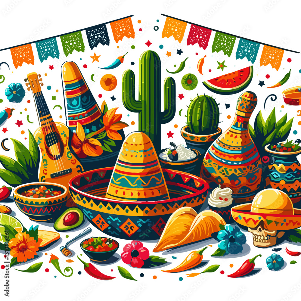 Naklejka premium Colorful Mexican culture and food illustration.