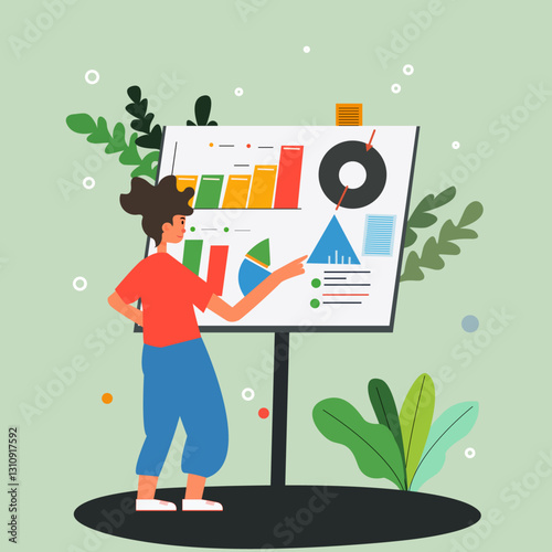 Women on whiteboard visualising data, analysing business growth chart