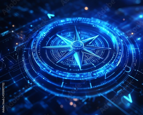 Wallpaper Mural Futuristic blue compass background with sleek metallic edges, glowing directional arrows, and a hightech digital aesthetic in vibrant blue hues Torontodigital.ca