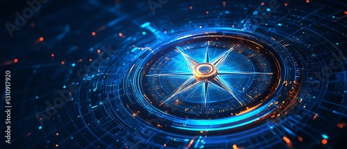 Wallpaper Mural Futuristic blue compass concept with glowing directional arrows, intricate line work, and a sleek digital style, set against a deep blue gradient background Torontodigital.ca