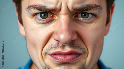 A visual of a person's face reacting with an involuntary flinch or microexpression, revealing true emotions.