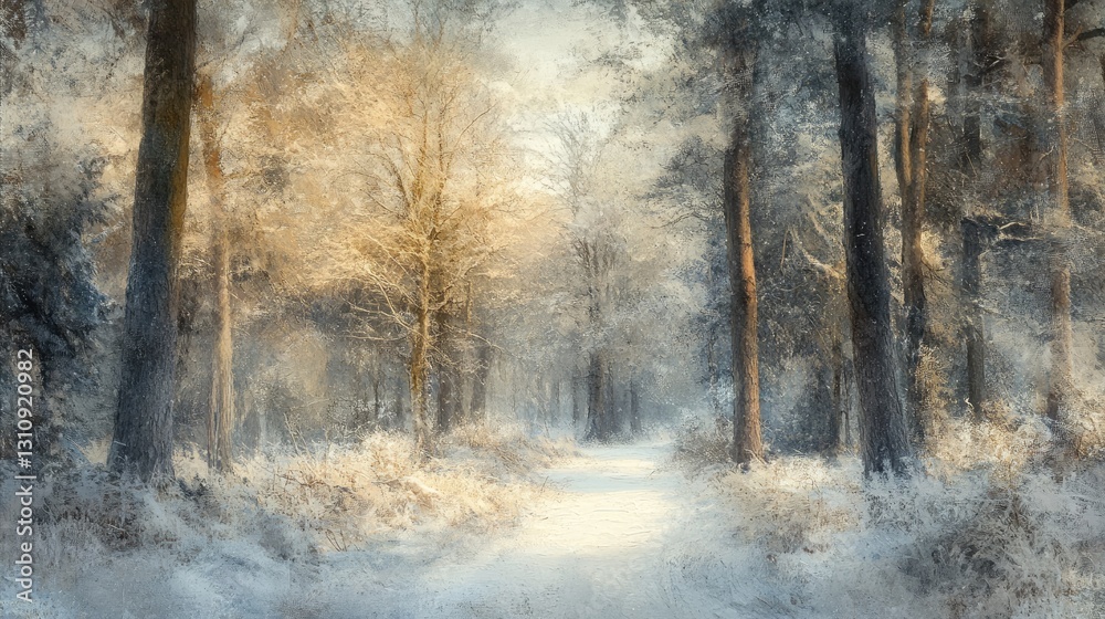 Winter Wonderland: A Sunlit Path Through a Snowy Forest Winter Wonderland: A Sunlit Path Through a Snowy Forest