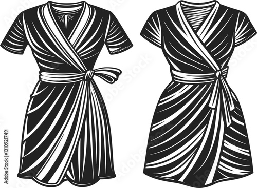 Set of Wrap dresses, technical fashion illustration Design.