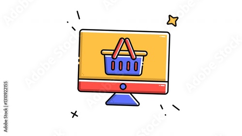 Animated online shopping filled line icon on transparent background, ecommerce animation, 4k video motion graphic with alpha channel, use for web design, mobile apps, ui design
