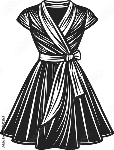 Set of Wrap dresses, technical fashion illustration Design.
