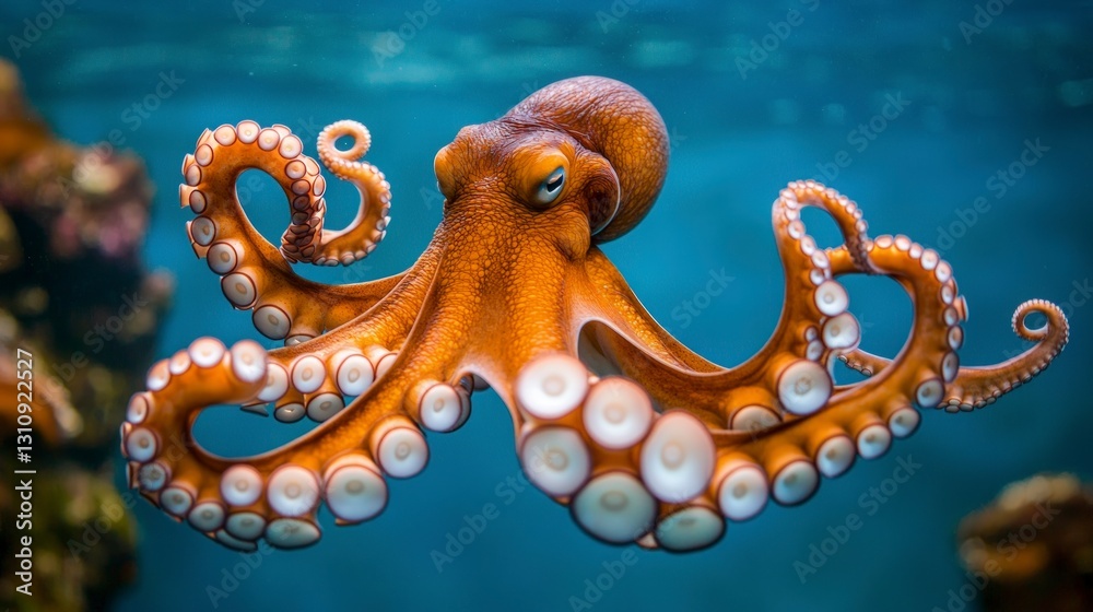 Obraz premium Majestic Giant Pacific Octopus Underwater Closeup