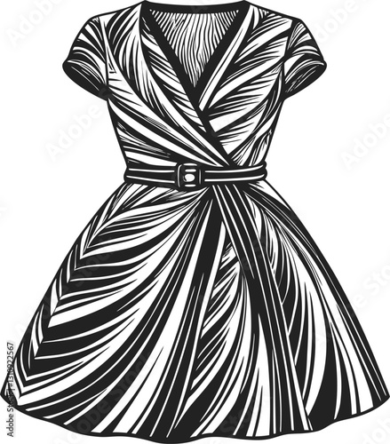 Set of Wrap dresses, technical fashion illustration Design.