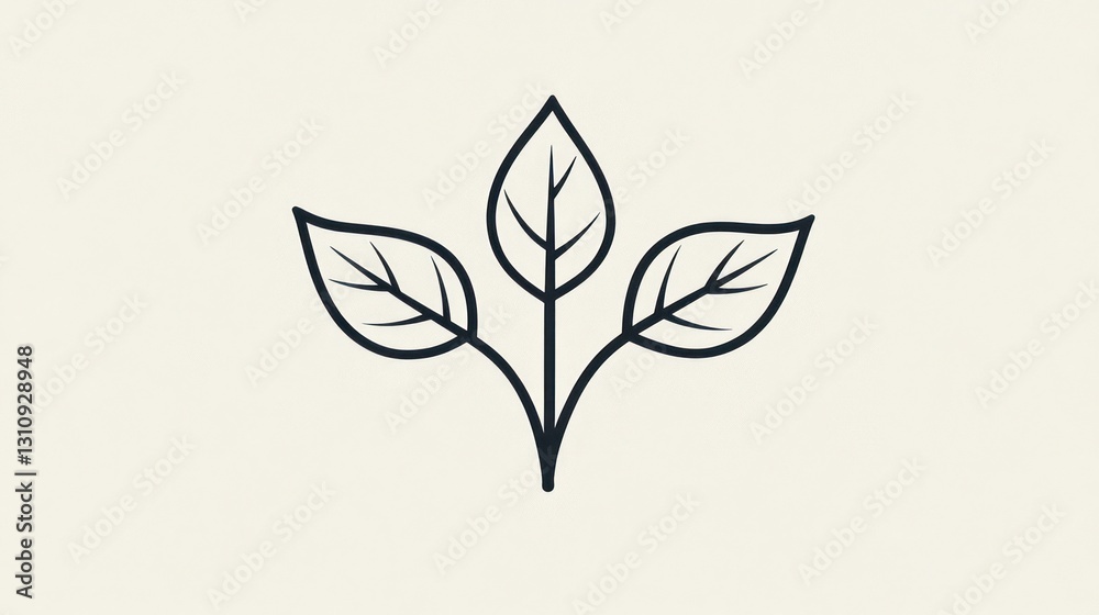 Three leaves, simple line art, neutral background, nature design, website icon Three leaves, simple line art, neutral background, nature design, website icon