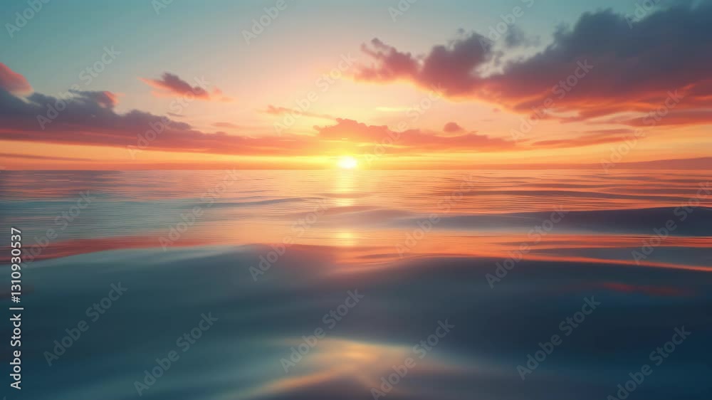 Stunning sunset over calm ocean waters at the beach creating beautiful reflections and colors in the sky Stunning sunset over calm ocean waters at the beach creating beautiful reflections and colors in the sky