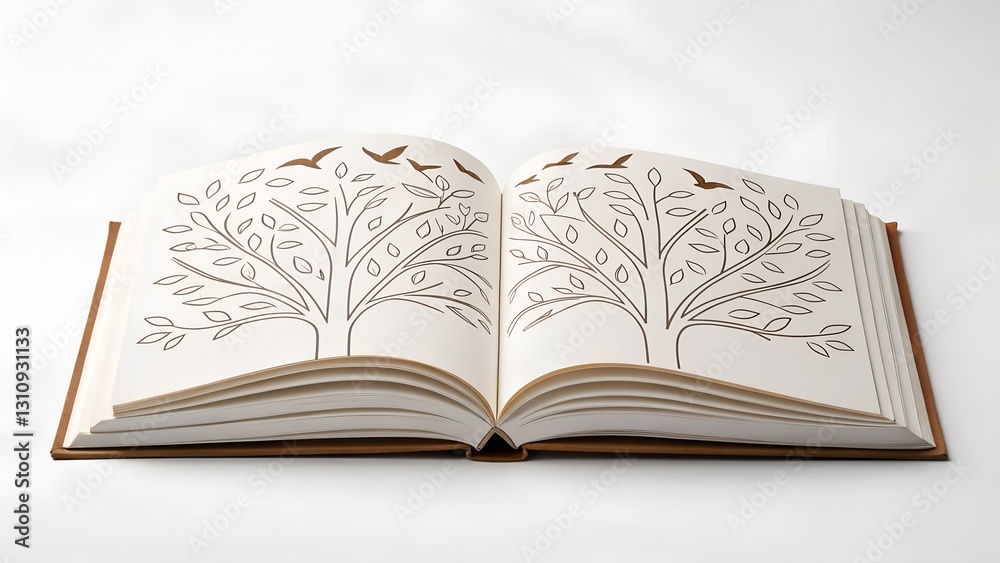 A continuous-line sketch of an open book with trees and birds flying from its pages, representing knowledge about sustainability A continuous-line sketch of an open book with trees and birds flying from its pages, representing knowledge about sustainability